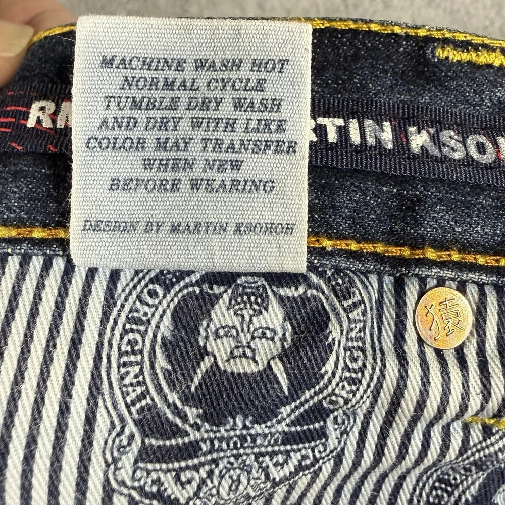 RMC Martin Ksohoh Red Monkey Company Mens Indigo Graphic Jeans Wave Logo 30x34